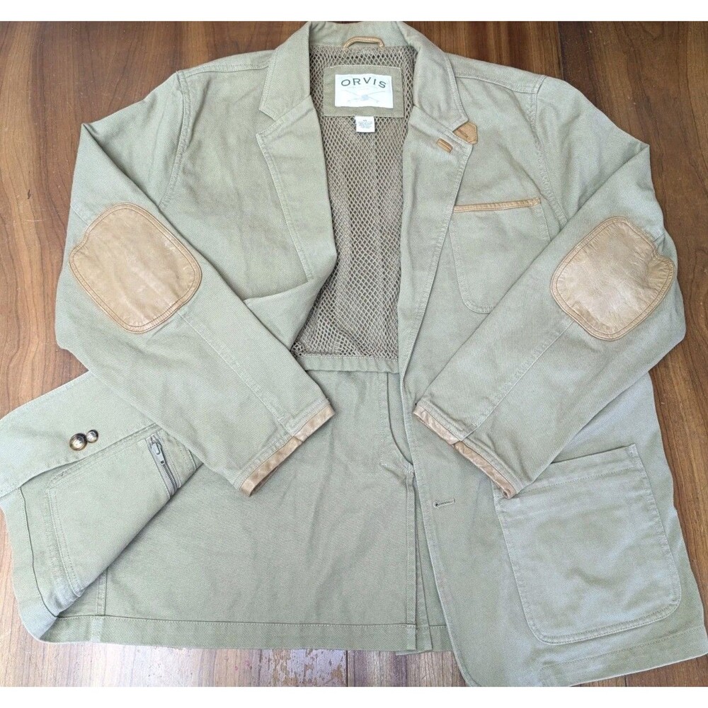Orvis Sports Jacket Mens 44 Beige Safari Explorer Canvas Chore Blazer Vintage
